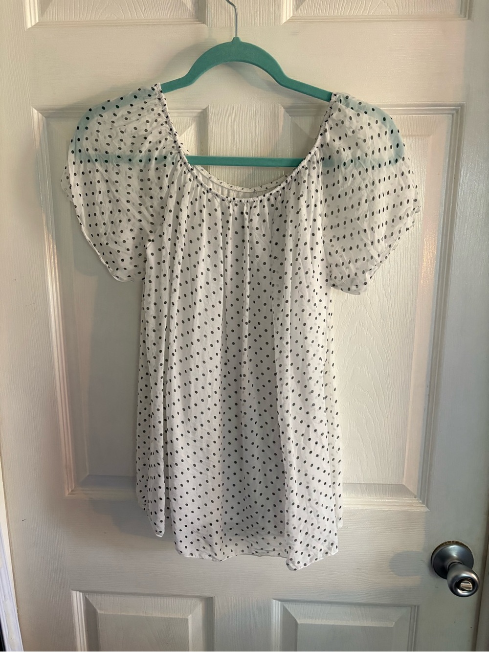 Indie Boho Whimsigoth 100% silk top black and white polk a dot Parisienne shirt